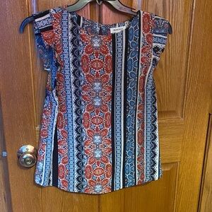 Monteau Women's Red and Blue Patterned Blouse